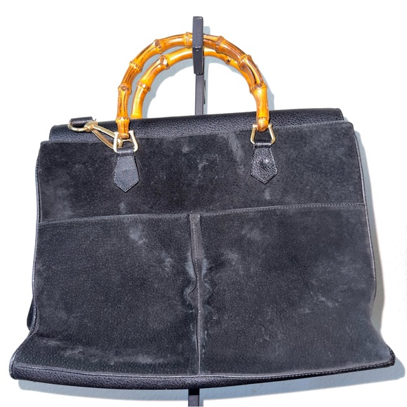Authentic Vintage Gucci Diana Black Suede Bamboo Tote - Picture 2 of 16